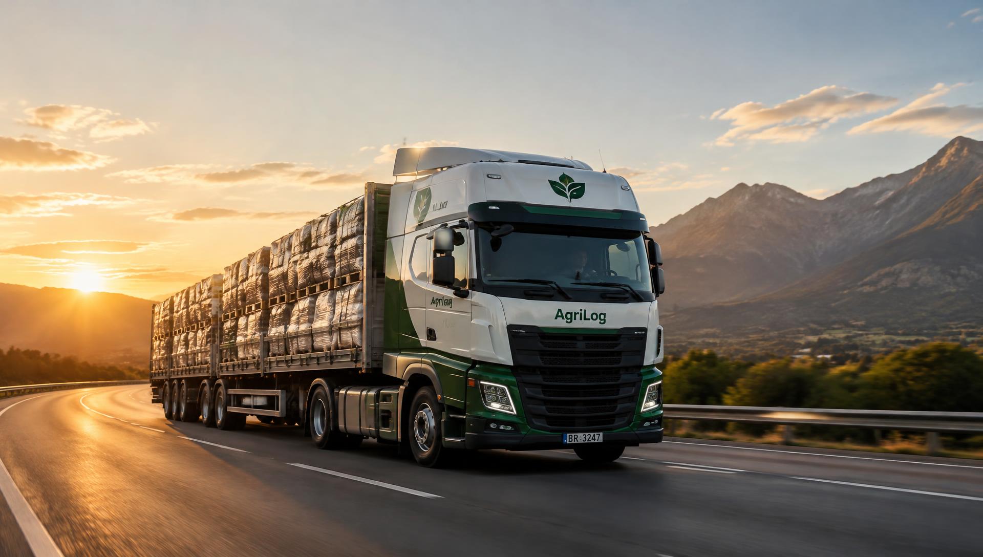 Cargo truck transporting packaged agricultural products on a mountain highway